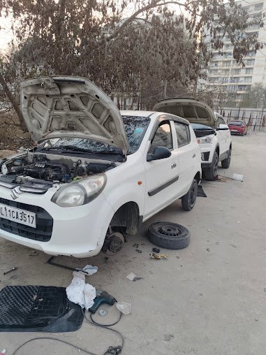 Car on a hydraulic lift